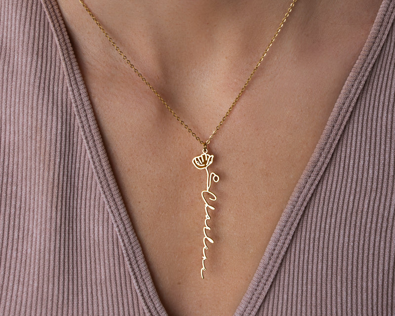 Personalized Name Necklace with Birth Flower - CG0603S,CG0604S,CG0605S,CG4447S