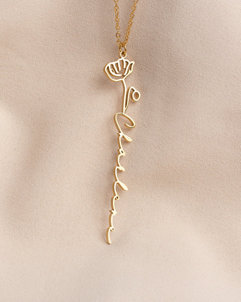 Personalized Name Necklace with Birth Flower - CG0603S,CG0604S,CG0605S,CG4447S
