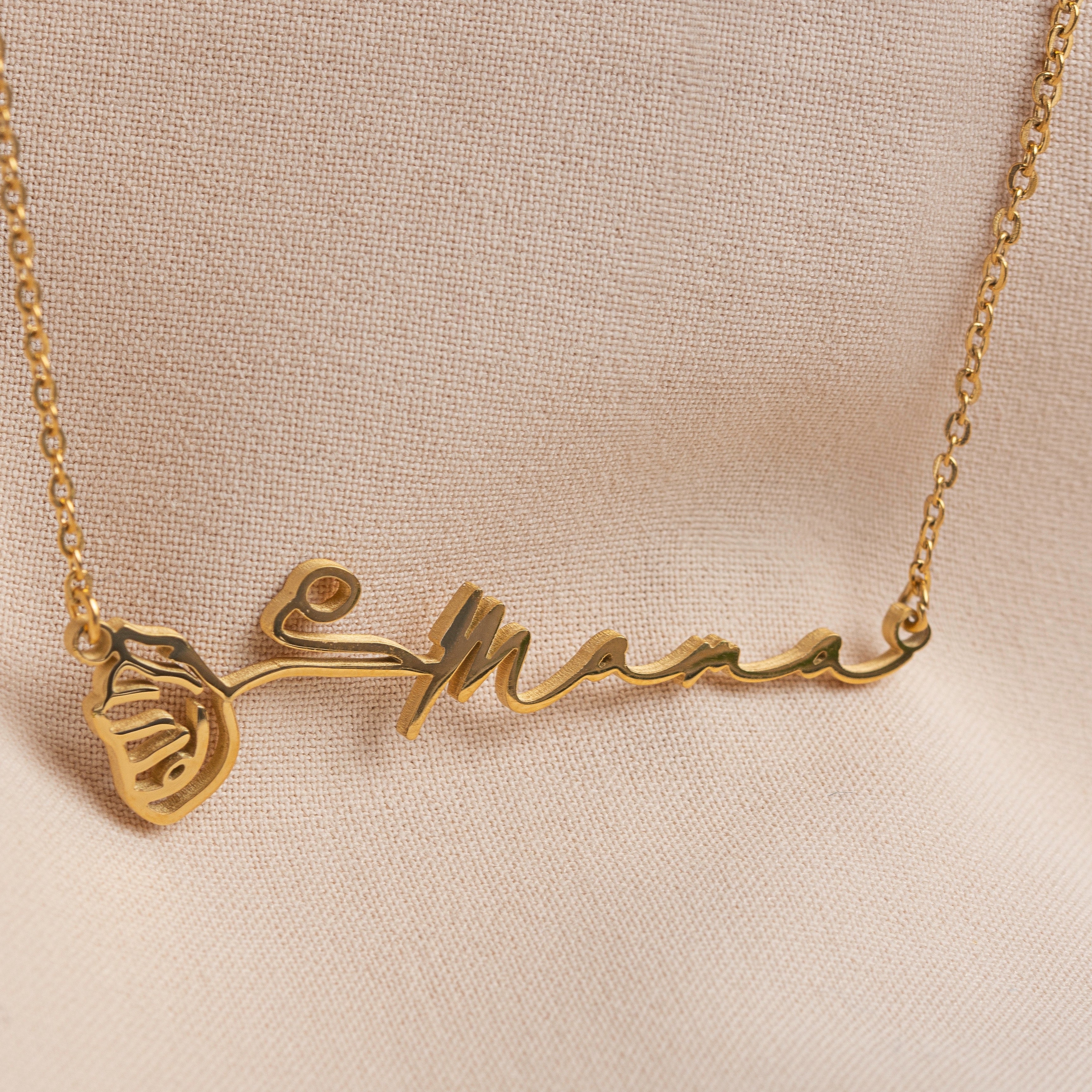 Horizontal Birth Flower Name Necklace - CG1095S,CG1096S,CG1097S