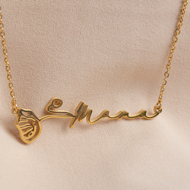 Horizontal Birth Flower Name Necklace - CG1095S,CG1096S,CG1097S