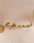 Horizontal Birth Flower Name Necklace