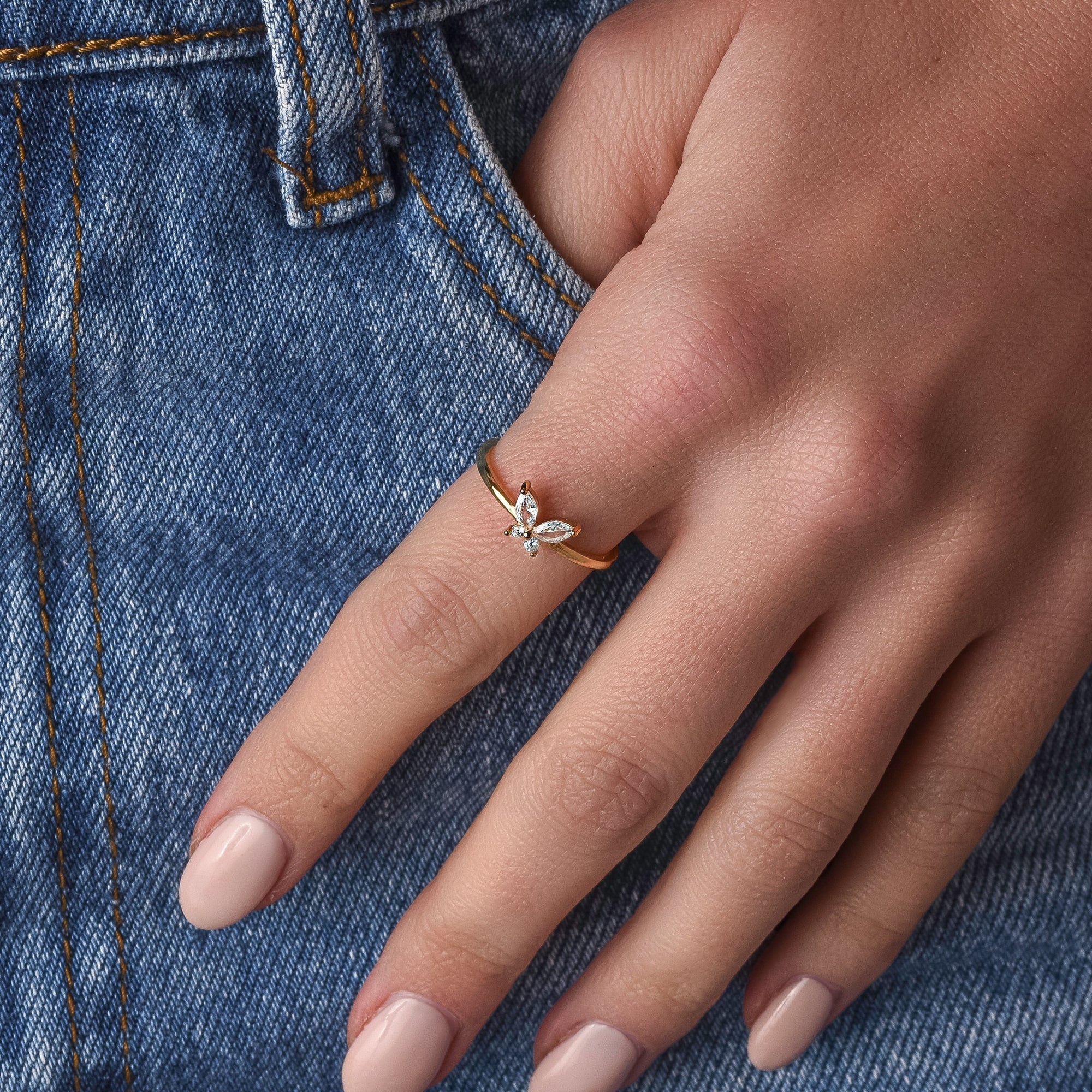 Dainty Butterfly Diamond Ring