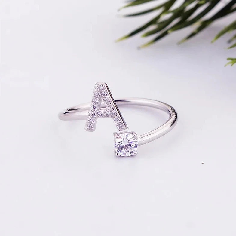 Diamond Initial Ring Adjustable