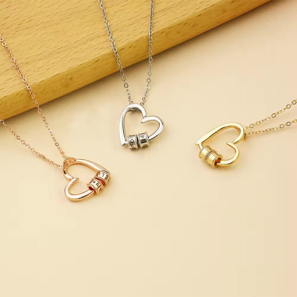 Engraved Heart Beads Necklace - CG3609S,CG3610S,CG3611S,CG3612S,CG3613S,CG3614S,CG3615S,CG3616S,CG3617S,CG3618S,CG3619S,CG3620S