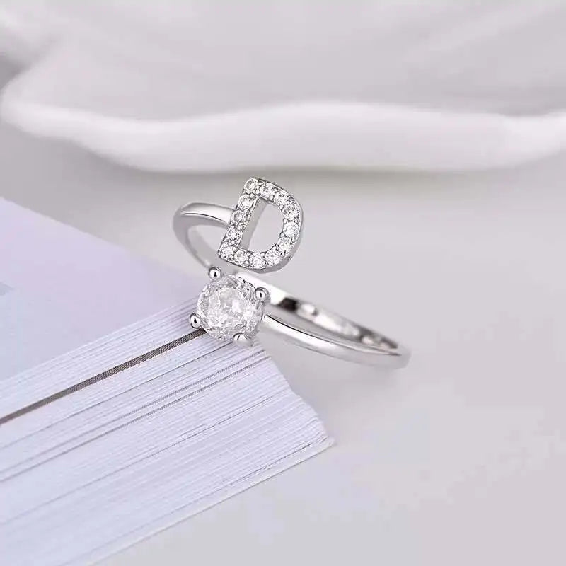 Diamond Initial Ring Adjustable