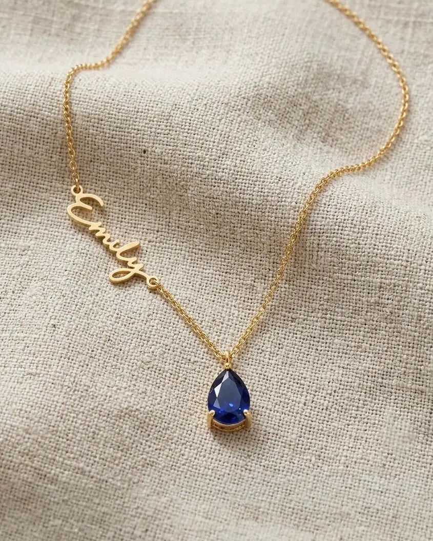 Script Pear Birthstone Necklace