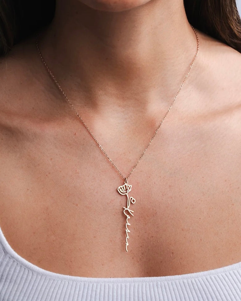 Personalized Name Necklace with Birth Flower
