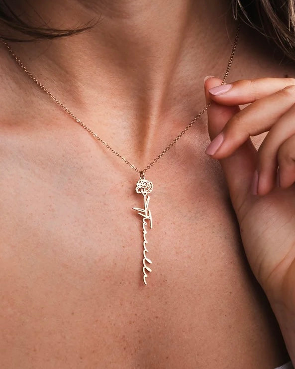 Personalized Name Necklace with Birth Flower