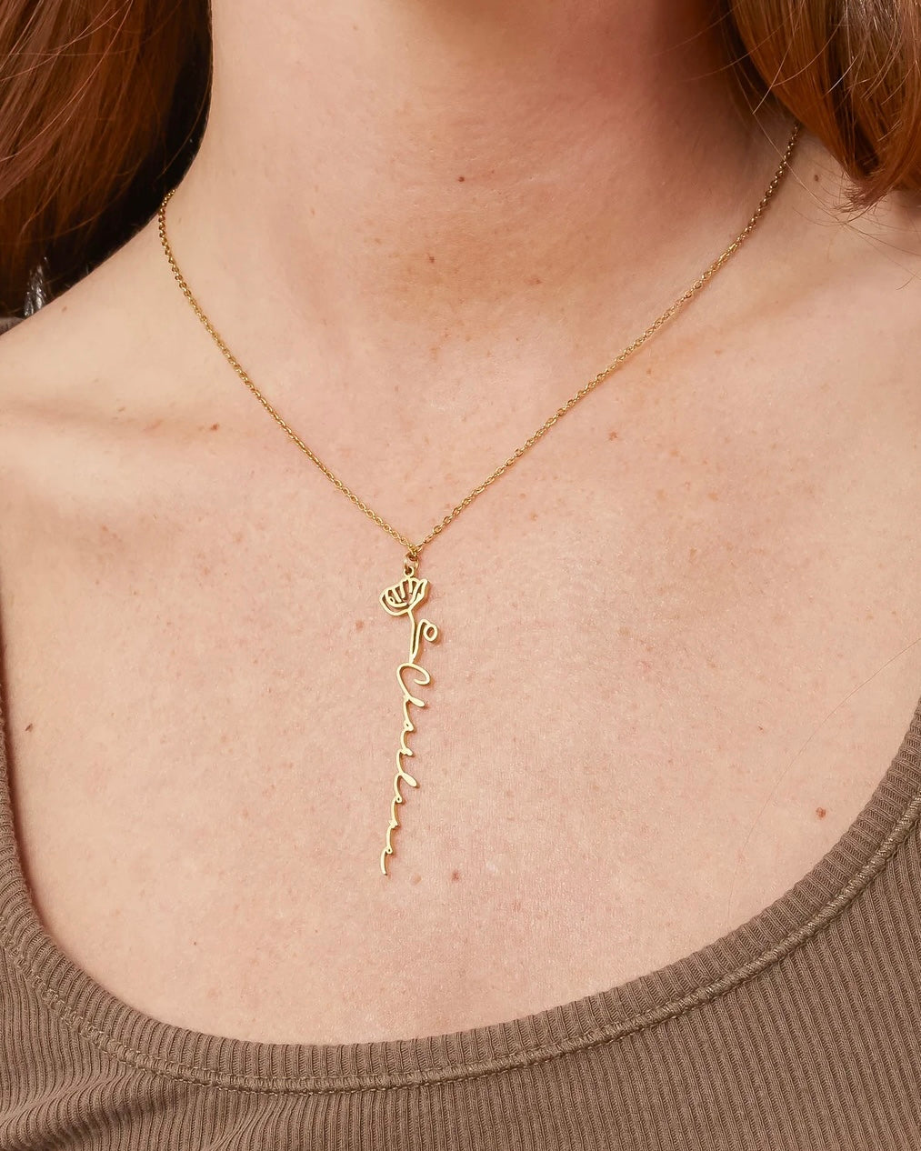 Personalized Name Necklace with Birth Flower
