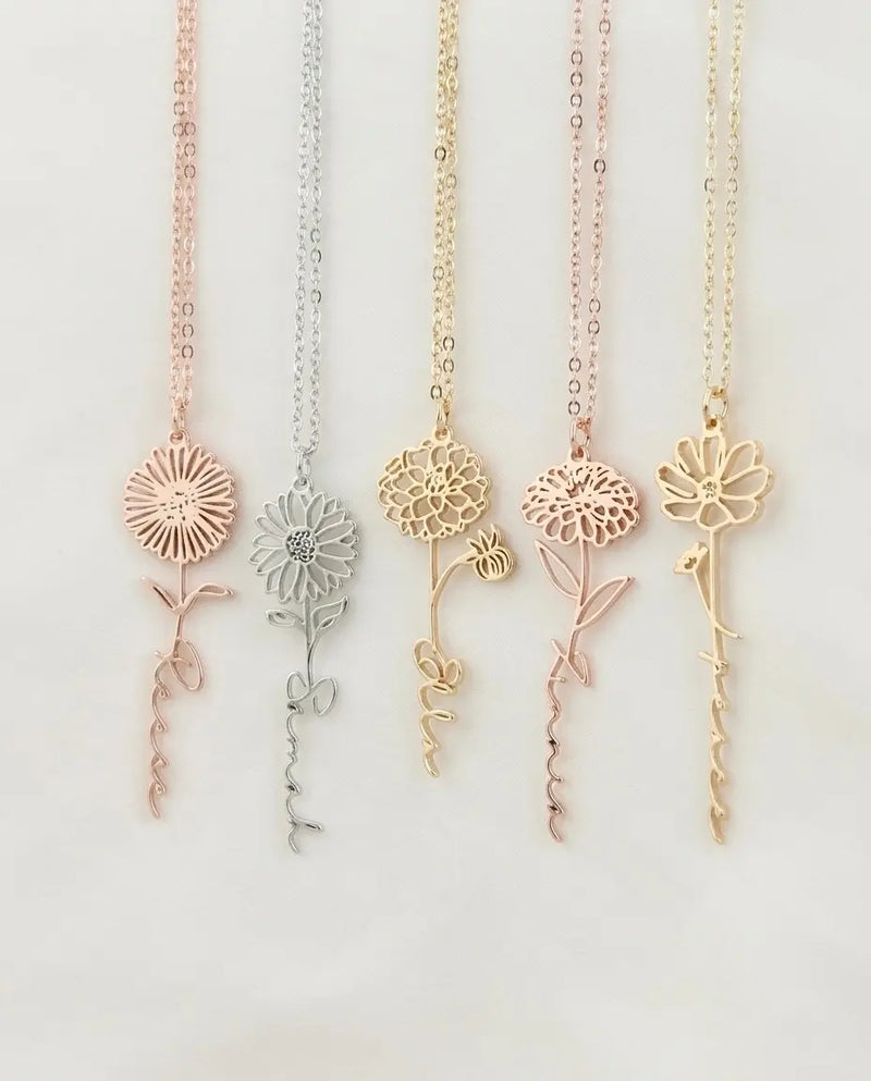 Personalized Name Necklace with Birth Flower