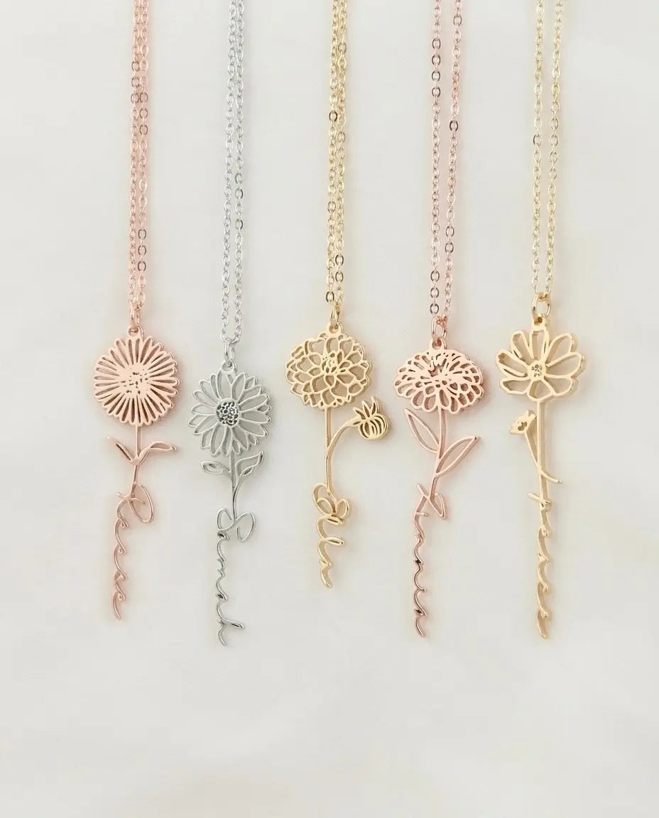 Personalized Name Necklace with Birth Flower