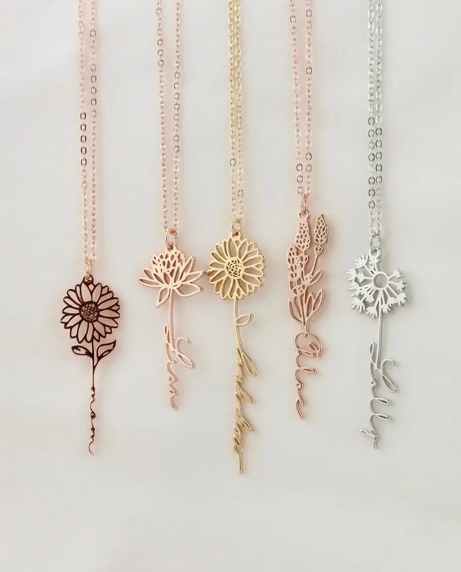 Personalized Name Necklace with Birth Flower