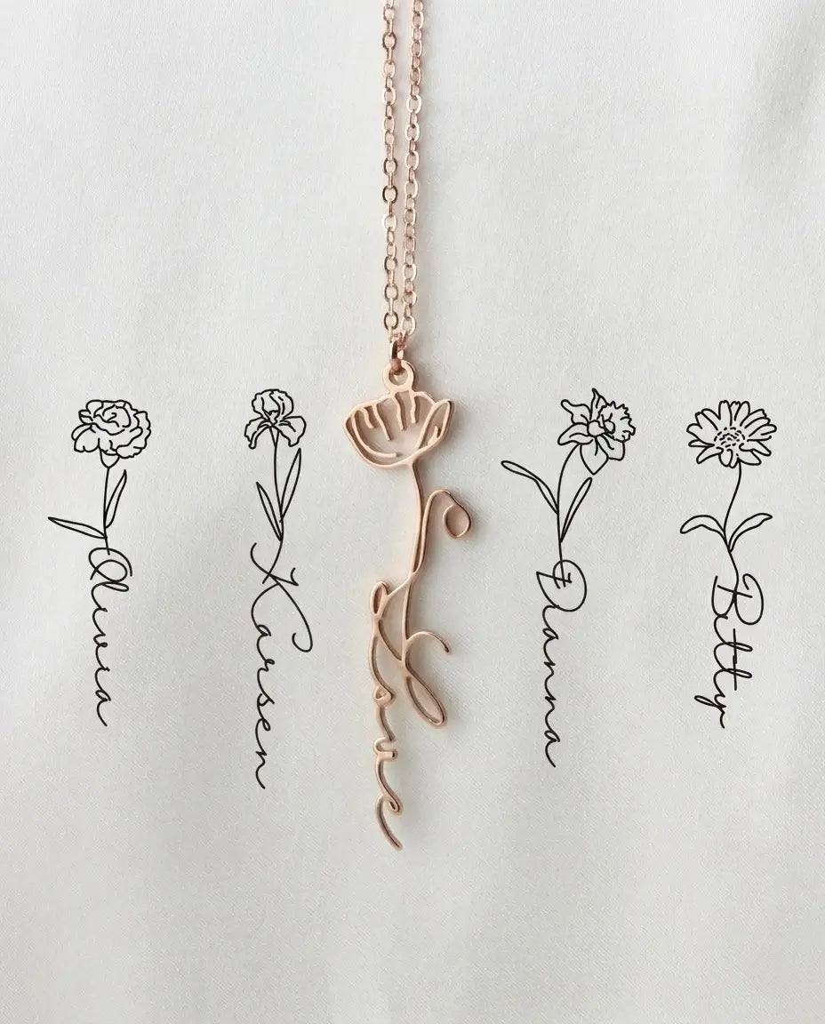 Personalized Name Necklace with Birth Flower