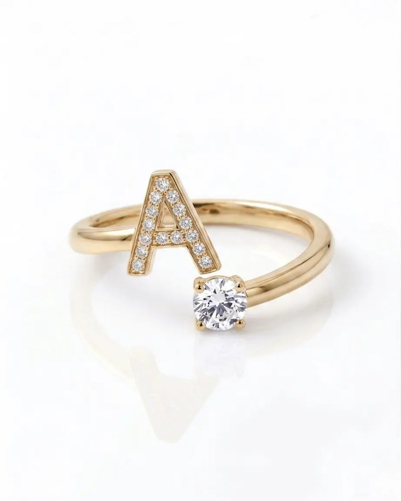 Diamond Initial Ring Adjustable