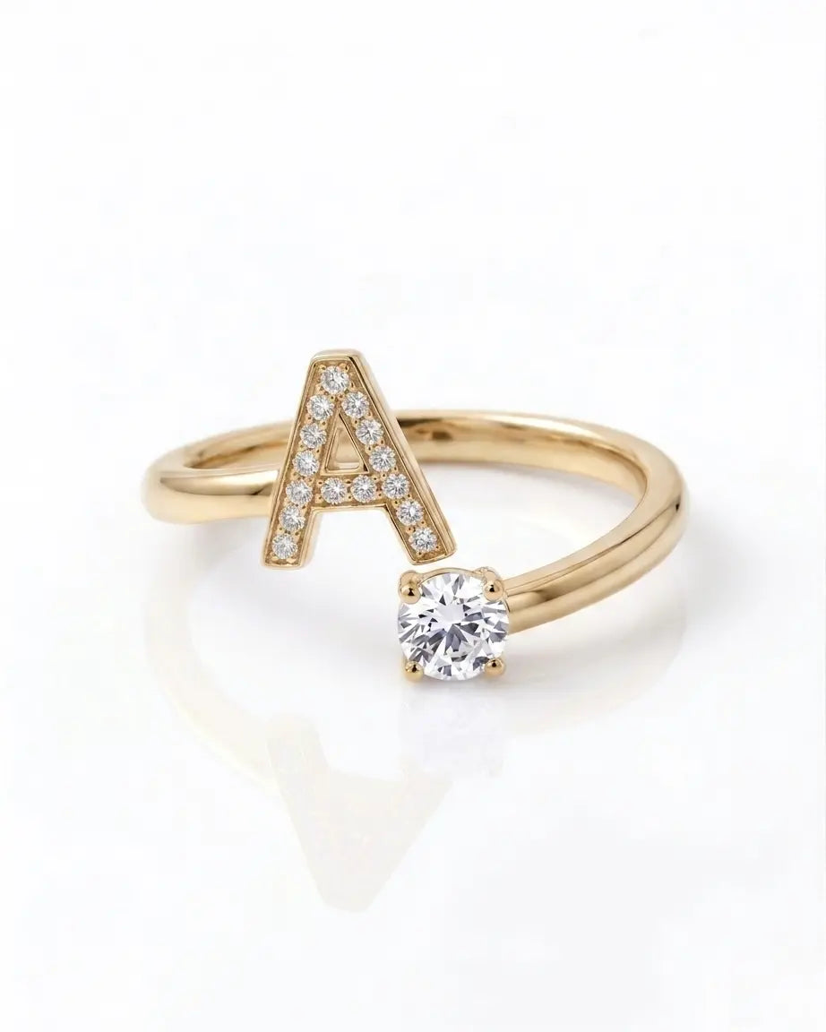 Diamond Initial Ring Adjustable