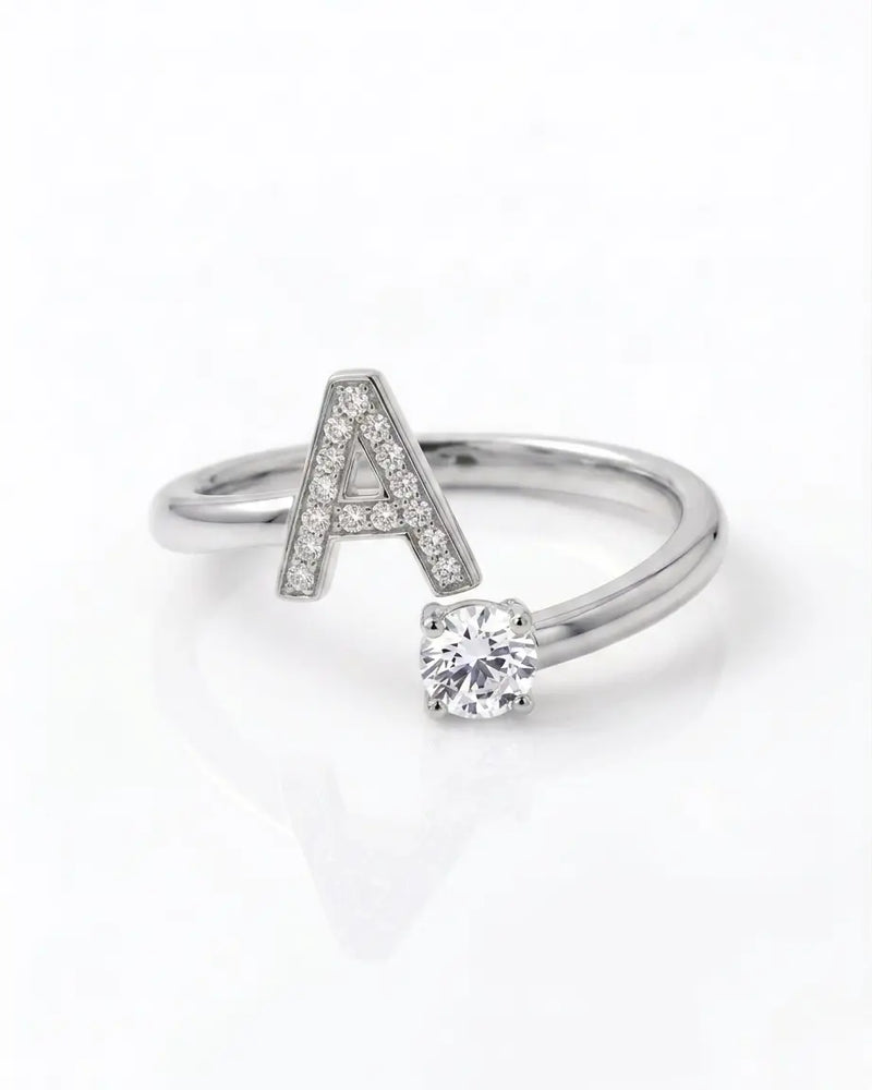 Diamond Initial Ring Adjustable