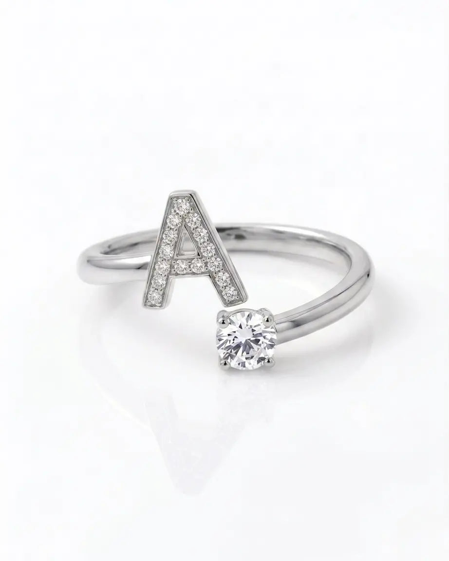 Diamond Initial Ring Adjustable