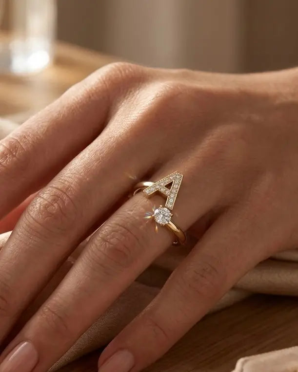 Diamond Initial Ring Adjustable