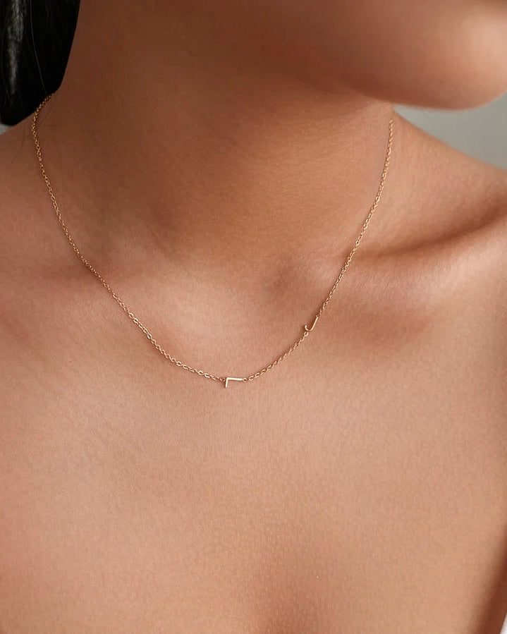 Personalized Sideway Initial Necklace + Matching Bracelet Bundle