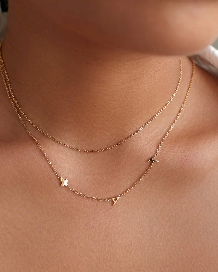 Personalized Sideway Initial Necklace + Matching Bracelet Bundle