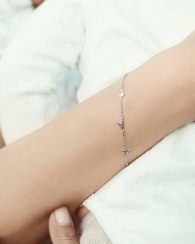 Personalized Sideway Initial Necklace + Matching Bracelet Bundle