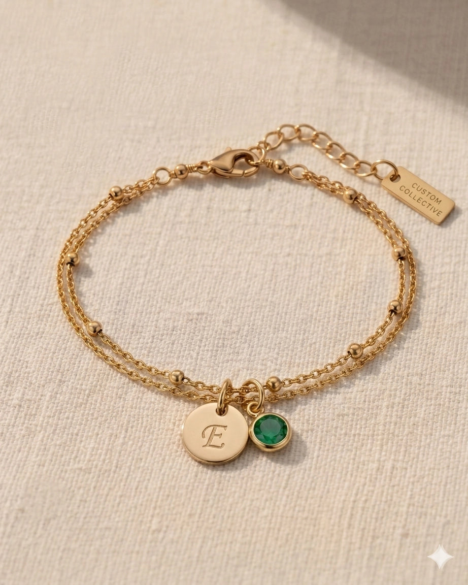 Birthstone and Initial Bracelet