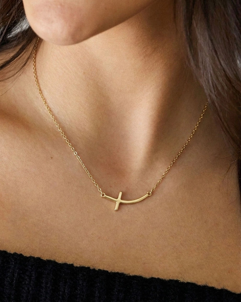 Curved Cross Necklace - CG3904S,CG3905S,CG3906S