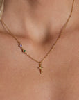 Dainty Cross and Birthstone Necklace