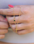 Dainty Cross and Birthstone Necklace
