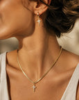 Golden Duo Cross Necklace & Huggies Set