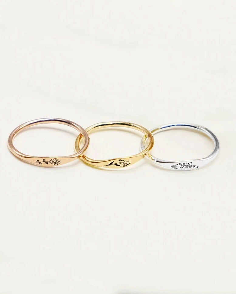 Custom Engraved Birth Flower Ring - CG2420S,CG2421S,CG2422S,CG2423S,CG2424S,CG2425S