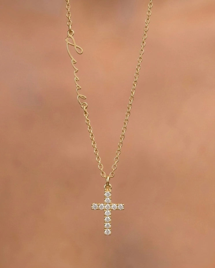 Scripted Cross Necklace