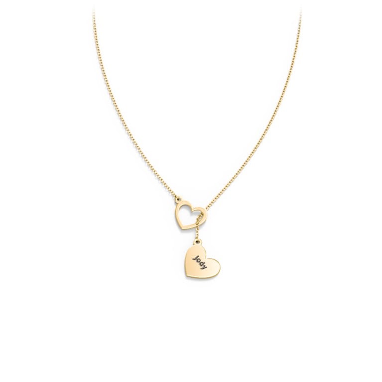 Engraved Double Heart Drop Necklace