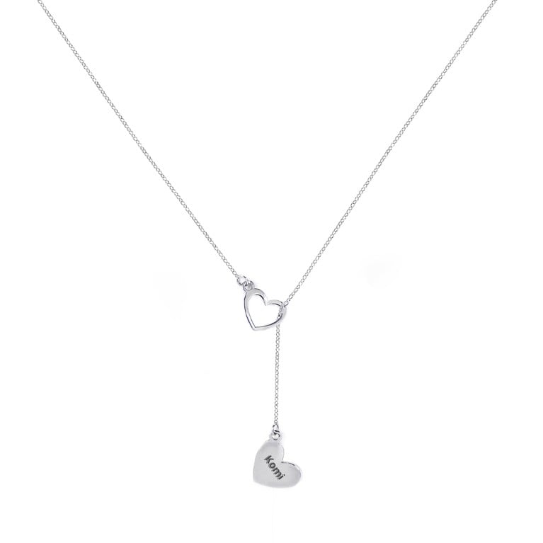 Engraved Double Heart Drop Necklace