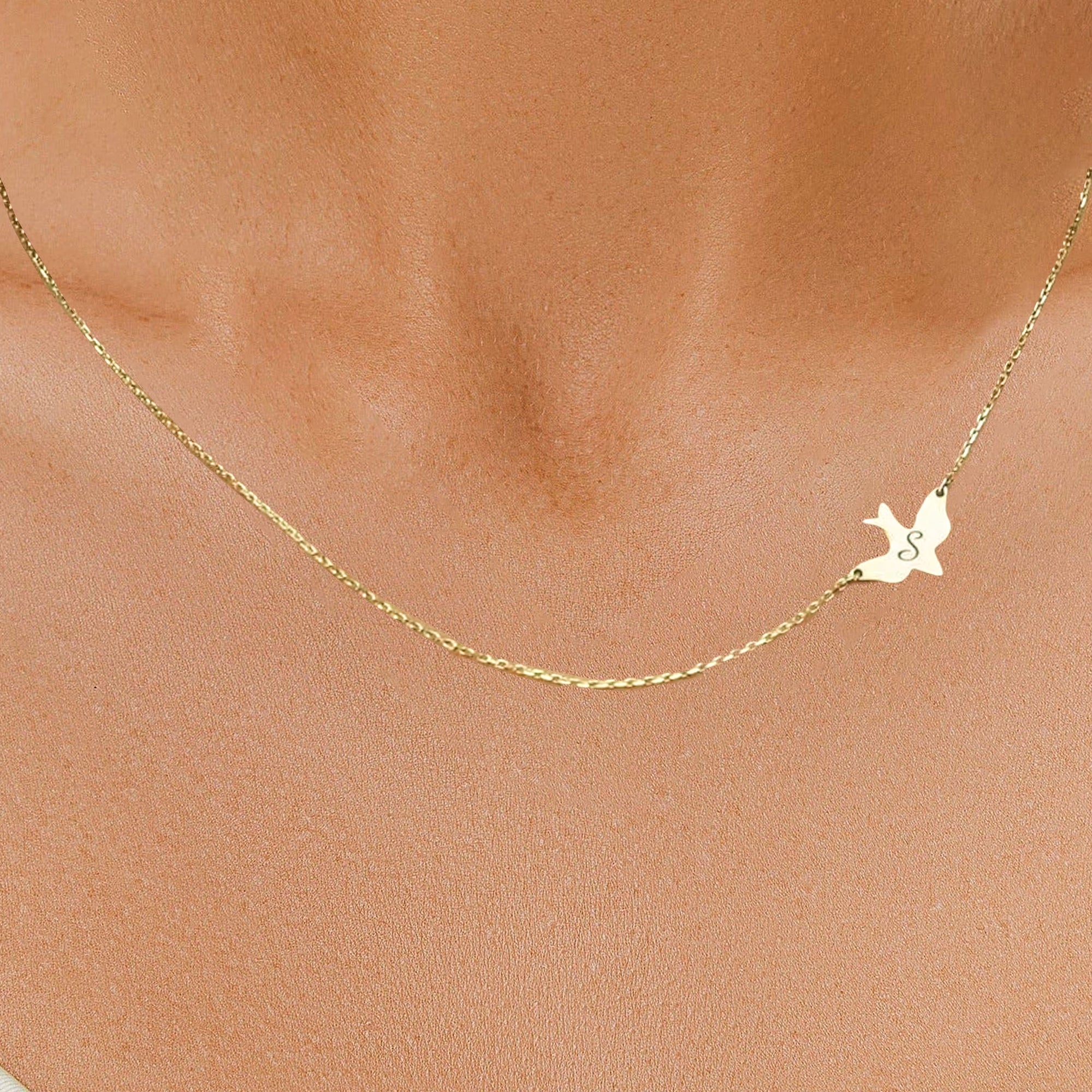 Personalized Dove With Initial Sideways Necklace