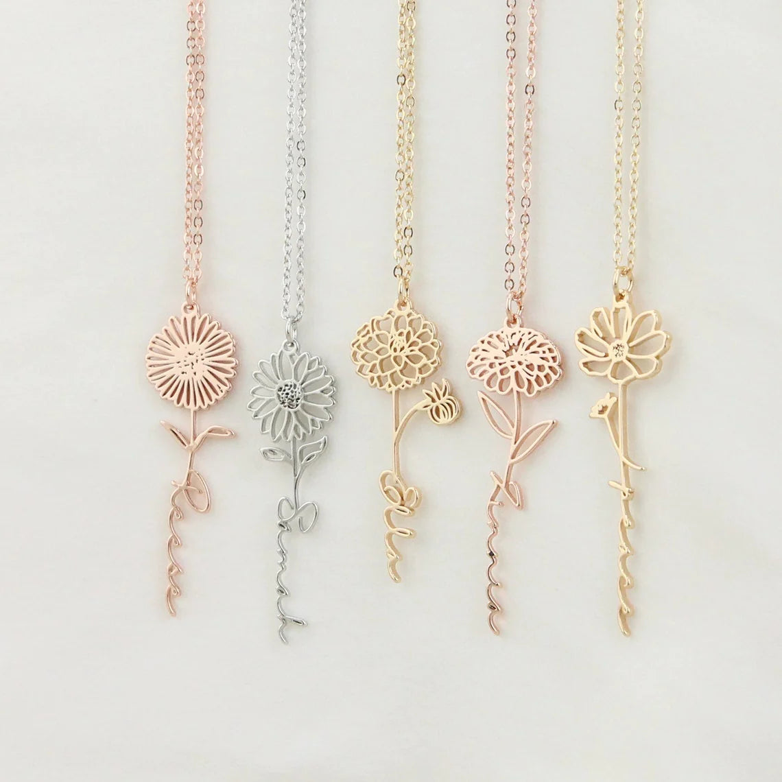 Birth Flower Name Necklace with Eternal Rose Box - CG1257S,CG1258S,CG1259S