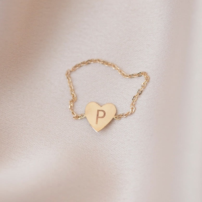 Dainty Heart Initial Chain Ring