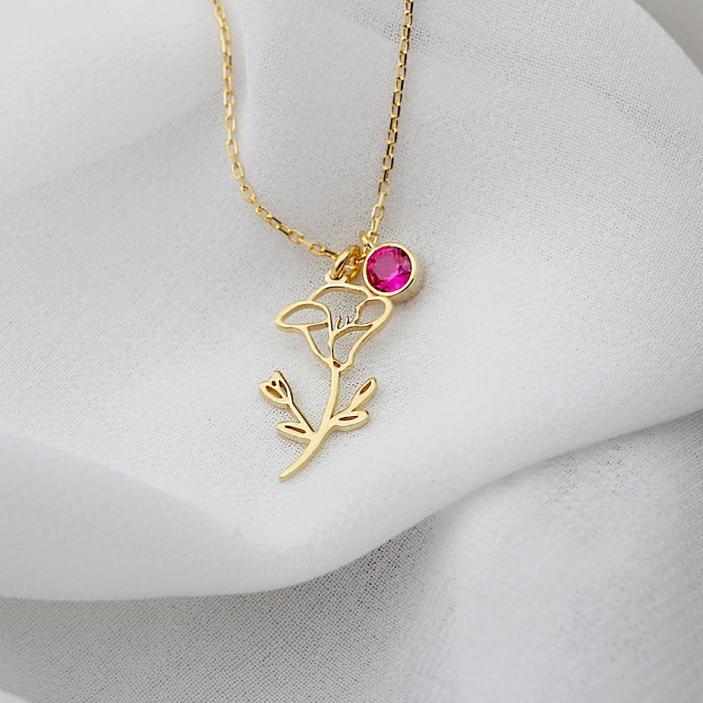 Personalized Flower Necklace with Birthstone - CG2491S,CG2492S,CG2493S