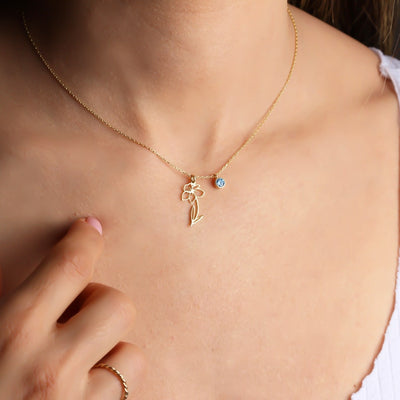 Personalized Flower Necklace with Birthstone - CG2491S,CG2492S,CG2493S