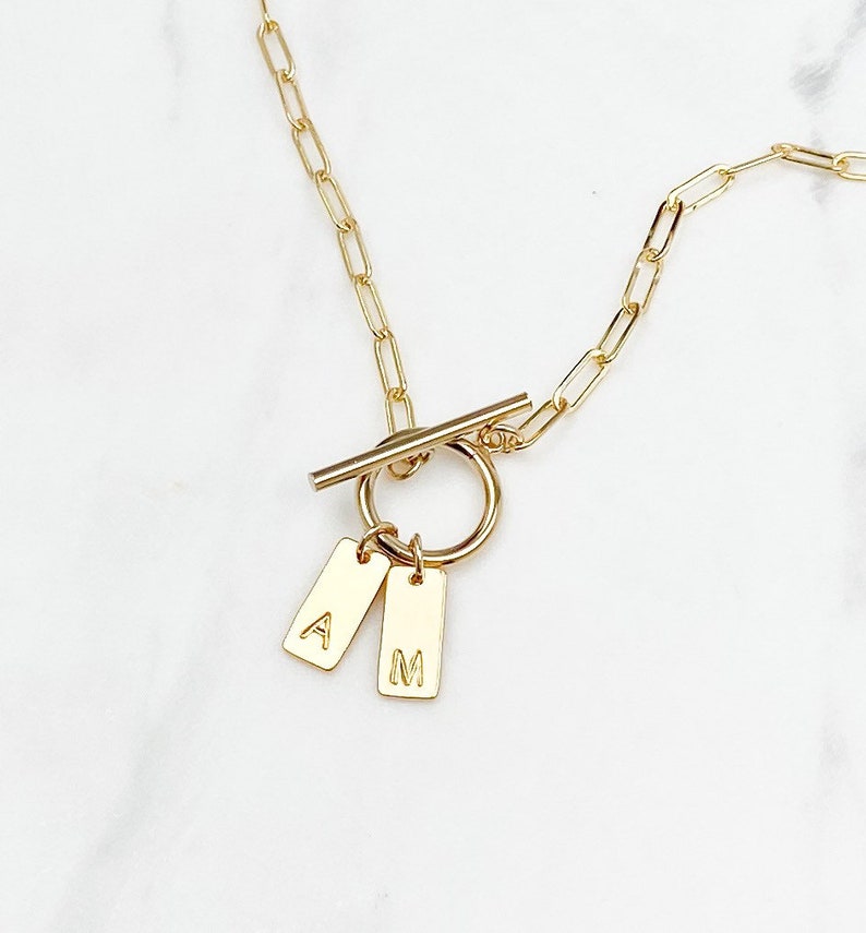 Paperclip Chain Necklace with Initial Tags