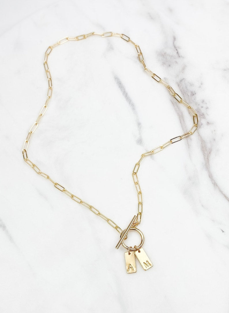 Paperclip Chain Necklace with Initial Tags - CG2573S,CG2574S,CG2575S,CG2576S,CG2577S,CG2578S