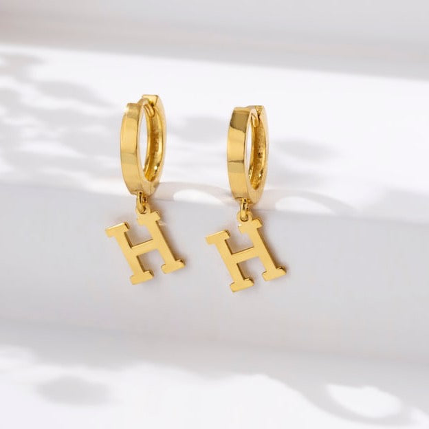 Dainty Initial Dangle Hoop Earrings