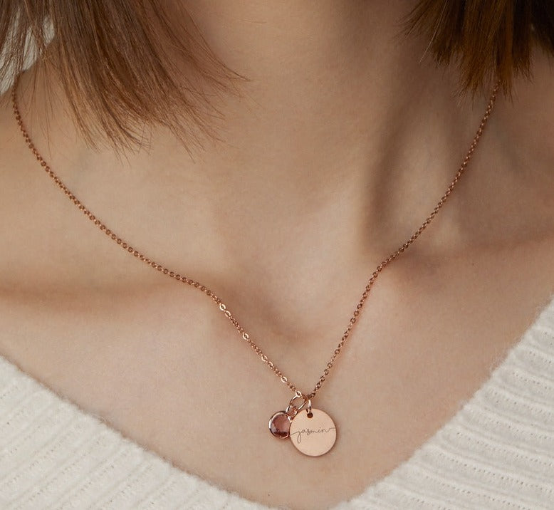 Custom Disc with Birthstone Necklace - CG2979S,CG2980S,CG2981S