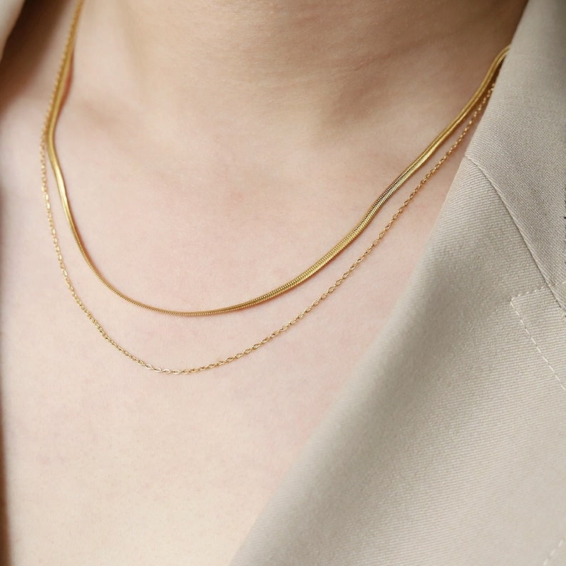 Dainty Herringbone Chain Necklace Set - CG2692S