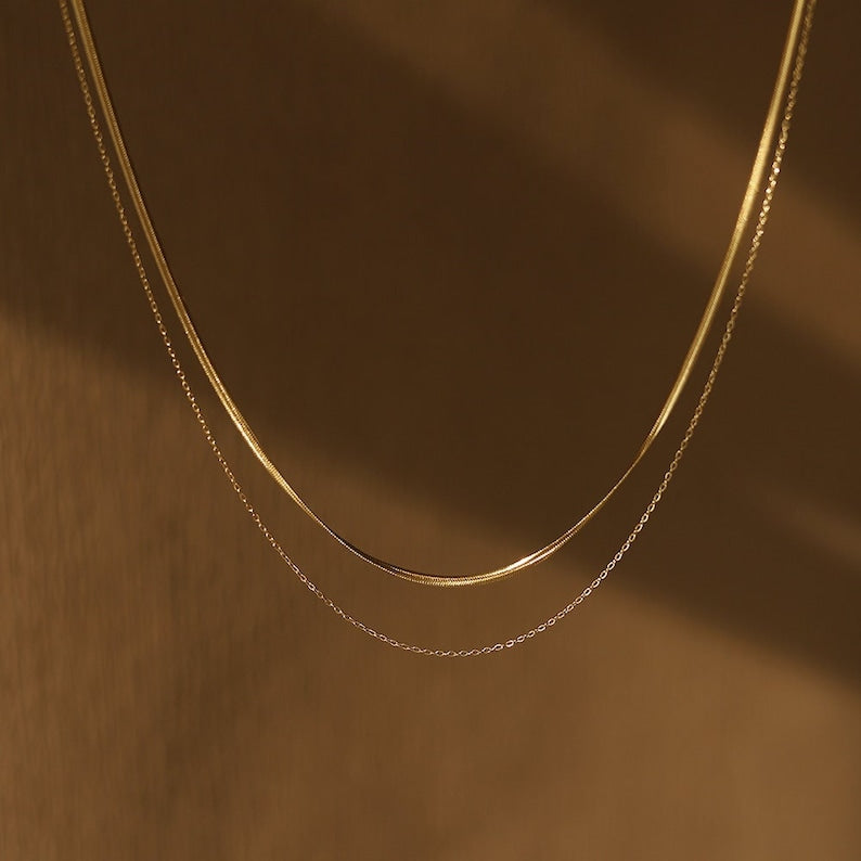 Dainty Herringbone Chain Necklace Set - CG2692S