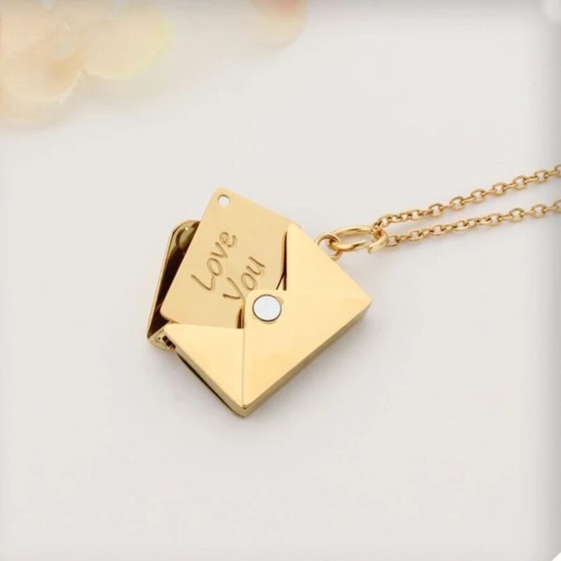 Personalized Envelope Letter Necklace with Real Rose Box