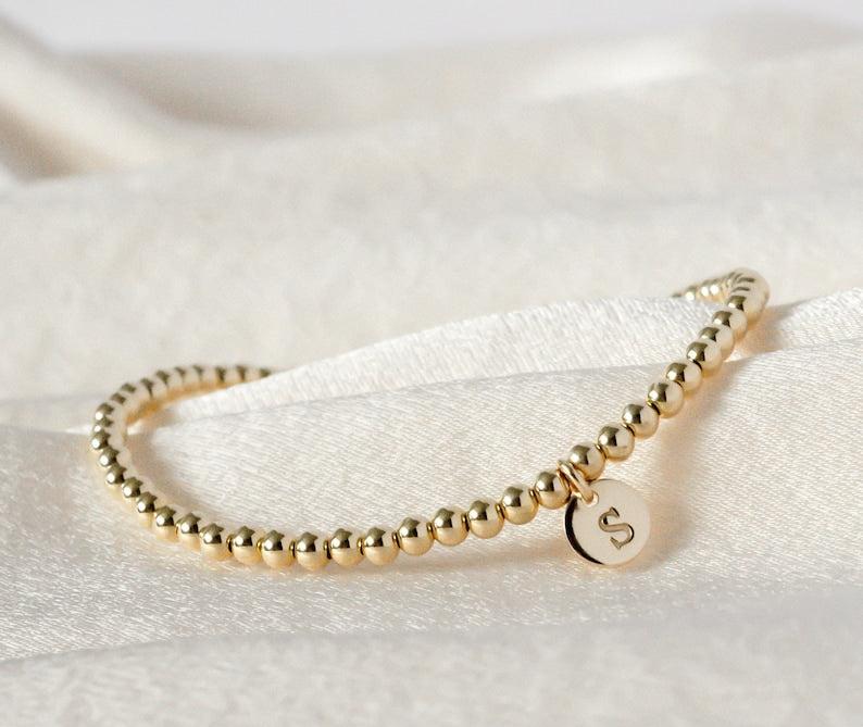 Gold Bead Initial Bracelet