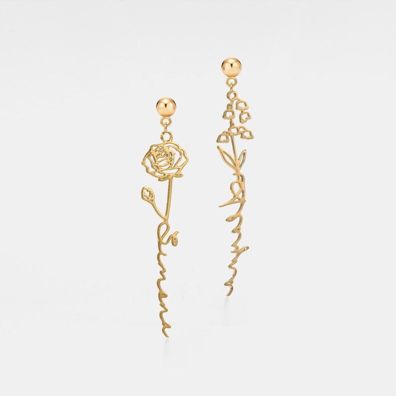 Birth Flower Name Earrings