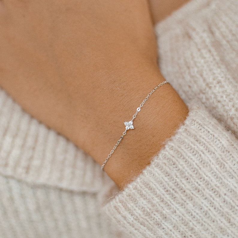 Dainty Diamond Flower Bracelet