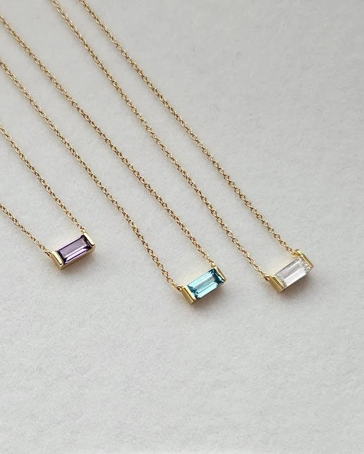 Gold Baguette Birthstone Necklace - CG1689S